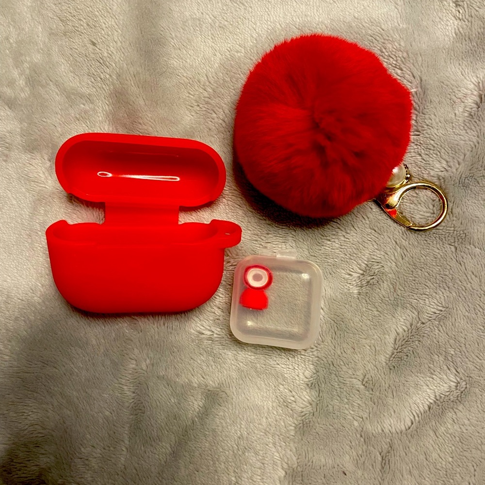 AirPod pro BRAND NEW case with puff ball! Red color